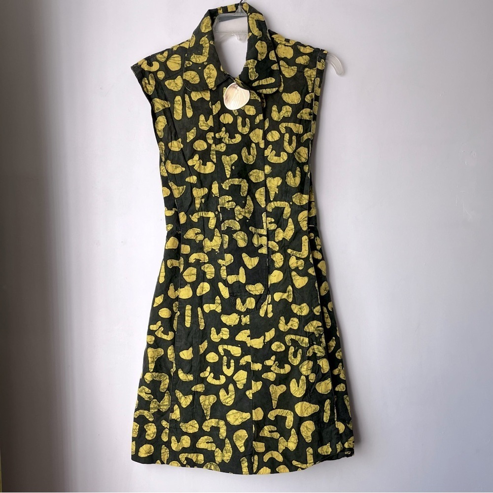 Opening Ceremony Green & Yellow Batik Print Sleevless Collar Dress 4